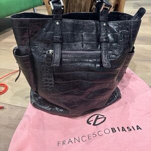 Francesco Biasia Deep Purple/Black Croc-Embossed Women's Bag